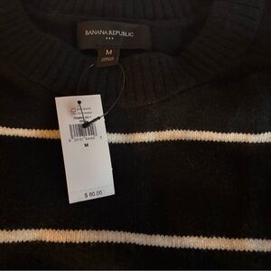 Banana Republic Black and White Striped Crewneck Sweater